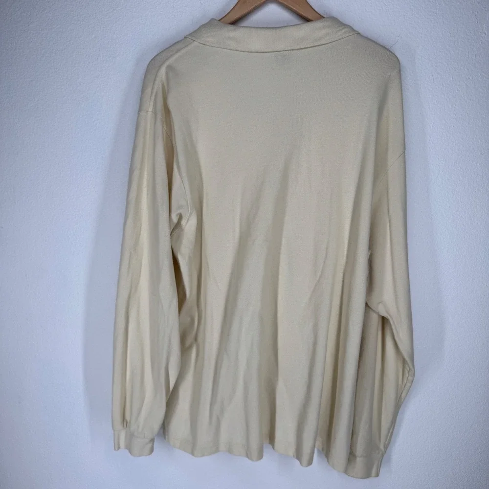 Daniel Cremieux  Mens XL Cream Cotton Long Sleeve Pique Polo Shirt Tailored